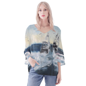Women's Deep Sea Fishing Puff Sleeve Blouse