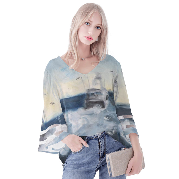 Women's Deep Sea Fishing Puff Sleeve Blouse