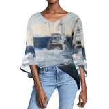 Women's Deep Sea Fishing Puff Sleeve Blouse