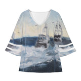Women's Deep Sea Fishing Puff Sleeve Blouse