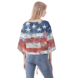 Women‘s’ American Flag V-neck Front Tie Blouse