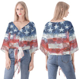Women‘s’ American Flag V-neck Front Tie Blouse