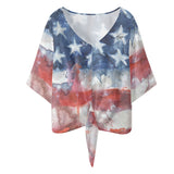 Women‘s’ American Flag V-neck Front Tie Blouse