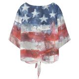 Women‘s’ American Flag V-neck Front Tie Blouse