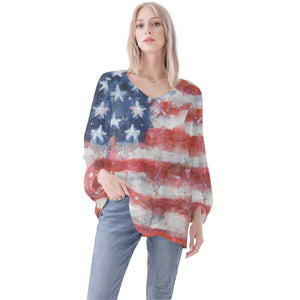 Women American Flag Long Sleeve Blouse
