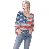 Women American Flag Long Sleeve Blouse