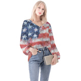 Women American Flag Long Sleeve Blouse