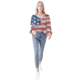 Women American Flag Long Sleeve Blouse