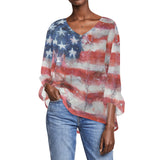Women American Flag Long Sleeve Blouse