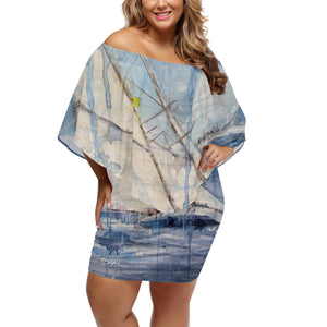 Women's Sailing Off-The-Shoulder Scarf Dress