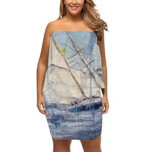 Women's Sailing Off-The-Shoulder Scarf Dress