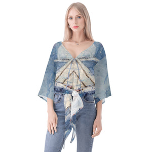 Women‘s Sailing V-neck Front Tie Blouse