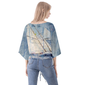 Women‘s Sailing V-neck Front Tie Blouse
