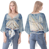 Women‘s Sailing V-neck Front Tie Blouse