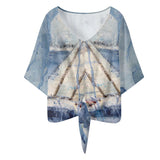 Women‘s Sailing V-neck Front Tie Blouse