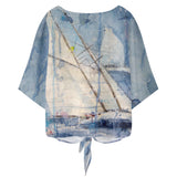 Women‘s Sailing V-neck Front Tie Blouse