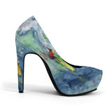 high heels with surfing art