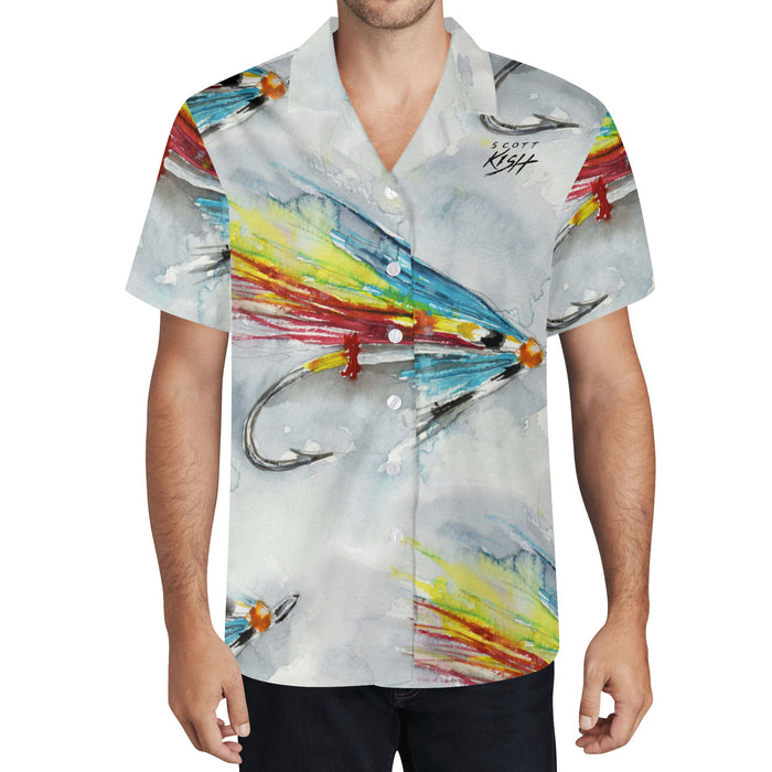 Men's Fishing Hawaiian Shirt - Silver Doctor Hairwing Fly