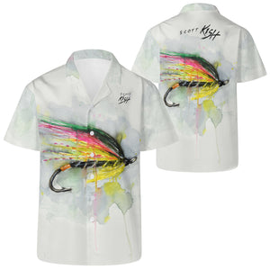 Men's Fishing Hawaiian Shirt - Yellow Bundle Hairwing Streamer Fly