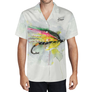 Men's Fishing Hawaiian Shirt - Yellow Bundle Hairwing Streamer Fly