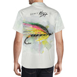 Men's Fishing Hawaiian Shirt - Yellow Bundle Hairwing Streamer Fly