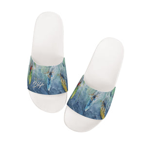 women's slides with surfing design by Scott Kish