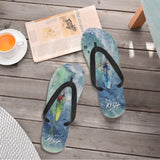 women's surfing flip flops by Scott Kish on the patio