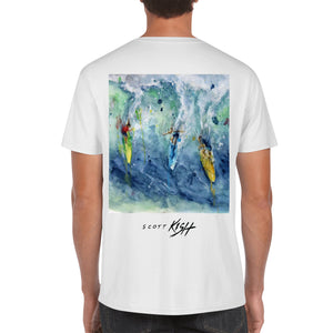 white men's surfing tshirt by Scott Kish