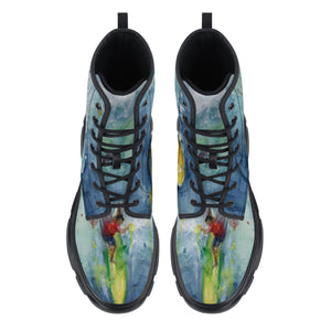 men's leather boots with surfing design - top view