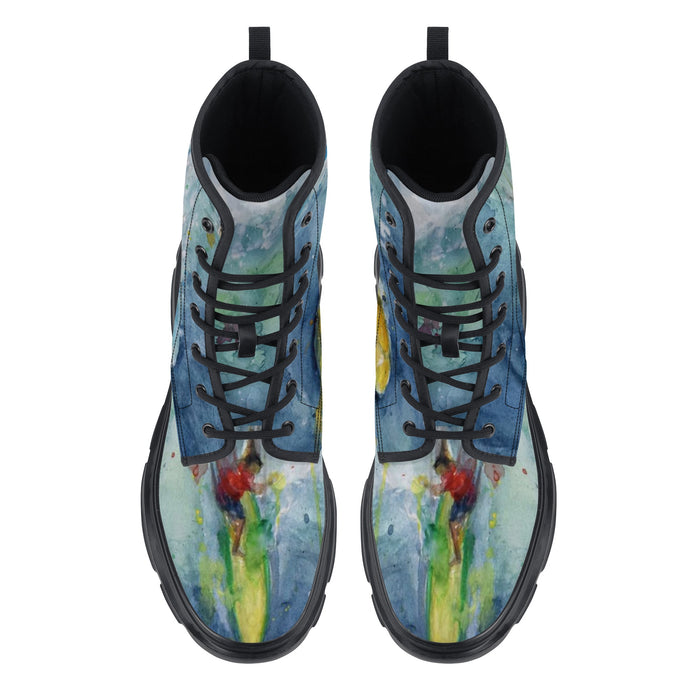 men's leather boots with surfing design - top view