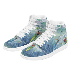 women's high top leather skateboarding shoes with surfing design