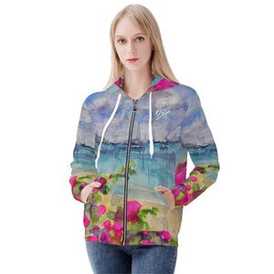 ladies zipper hoodie with Caribbean print