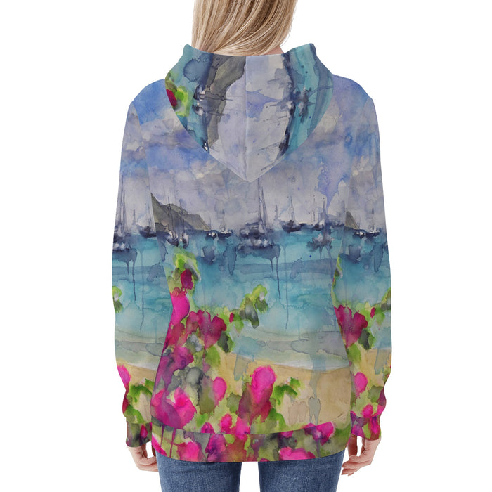 Caribbean hoodie with sailboats - back