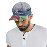 man wearing tropical baseball cap