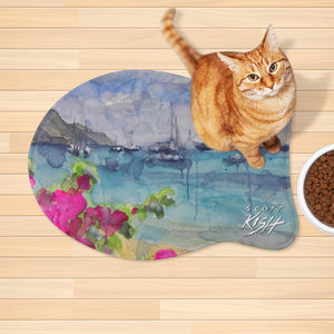 cat mat with tropical print