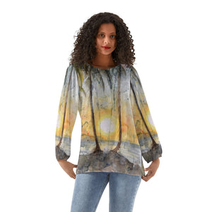 Women's Long-Sleeve Sunset Chiffon Blouse