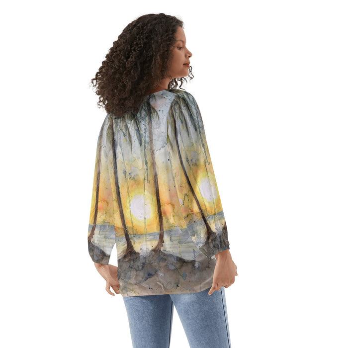 Women's Long-Sleeve Sunset Chiffon Blouse