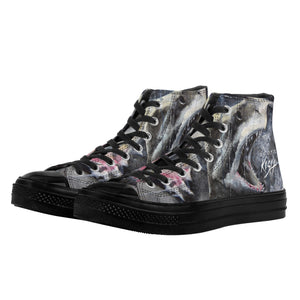 Women's Shark Black High Top Canvas Shoes