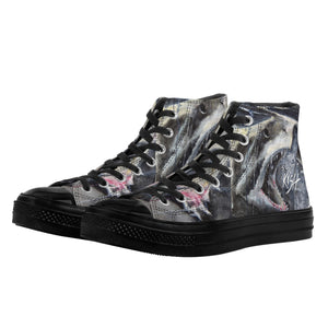 Men's Shark Black High Top Canvas Shoes