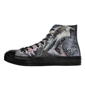 Women's Shark Black High Top Canvas Shoes