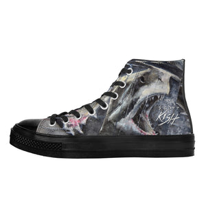 Men's Shark Black High Top Canvas Shoes