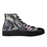 Women's Shark Black High Top Canvas Shoes