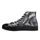 Women's Shark Black High Top Canvas Shoes