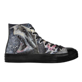 Women's Shark Black High Top Canvas Shoes