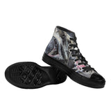 Women's Shark Black High Top Canvas Shoes