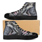 Women's Shark Black High Top Canvas Shoes