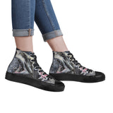 Women's Shark Black High Top Canvas Shoes