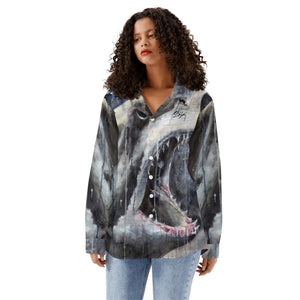 Women's Long Sleeve Button Down Shark Shirt