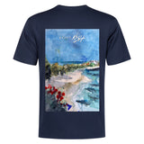 navy blue Caribbean watercolor t-shirt