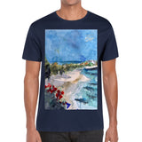 blue man's Caribbean beach t-shirt